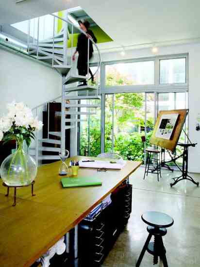 The staircase leads to the guest bedroom.
